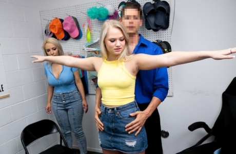 Cute shoplifters Harley King & Lauren Pixie get fucked by a security officer