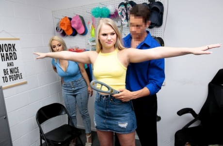 Cute shoplifters Harley King & Lauren Pixie get fucked by a security officer
