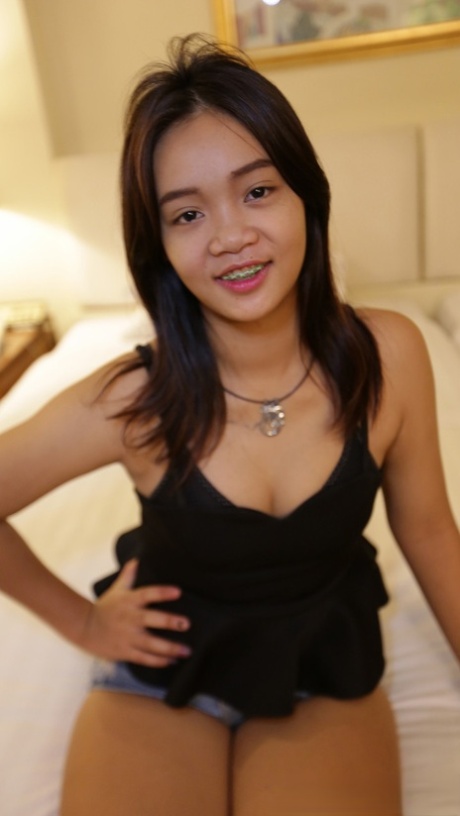 Beautiful Asian babe Apple P shows her hairy cunt while enjoying POV sex