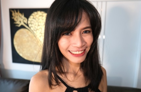 Skinny Asian mom Parawisa strips & shows her tiny tits, big ass & bald pussy